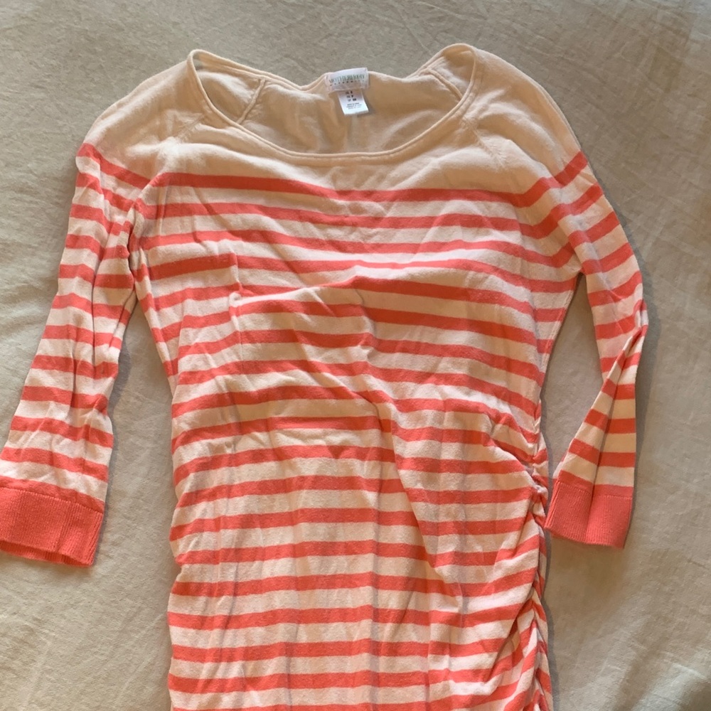 Motherhood Maternity Cream and Coral Striped Scoop Neck Sweater